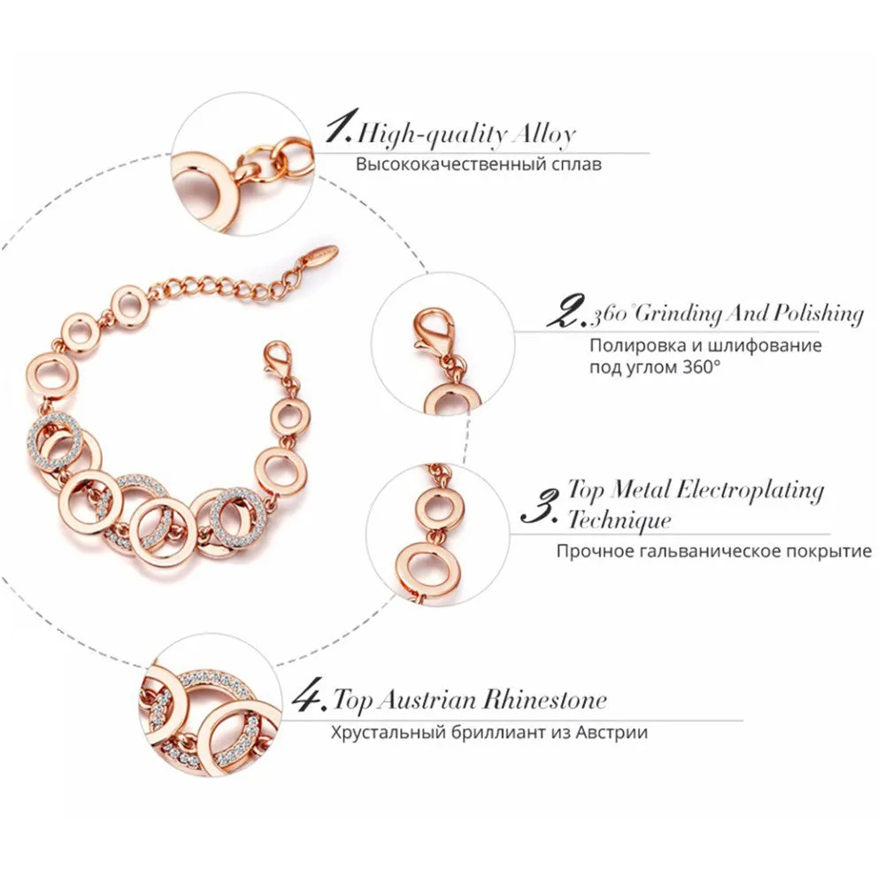 Rose Gold Plated Circles Bracelet & Bangles Rhinestones Paved Round Bracelets For Women Brand Fashion Jewelry