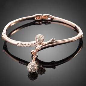 Rose Gold Plated Full Stellux Austrian Crystal Round Pendant Bangle Bracelet