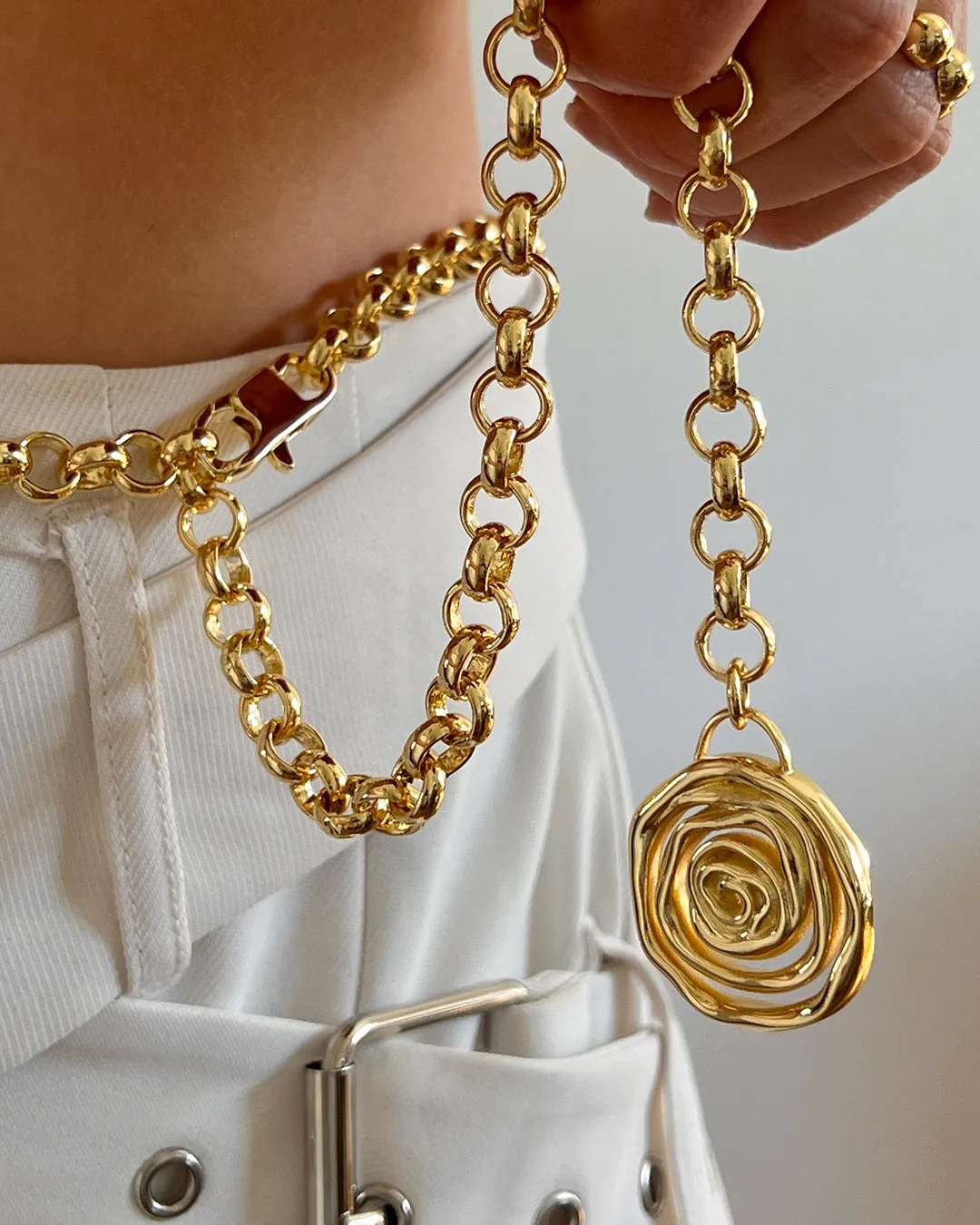 Rosette Coil Chain Belt- Gold