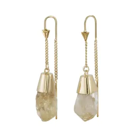 ROUGH CITRINE PULL THROUGH EARRINGS - GOLD