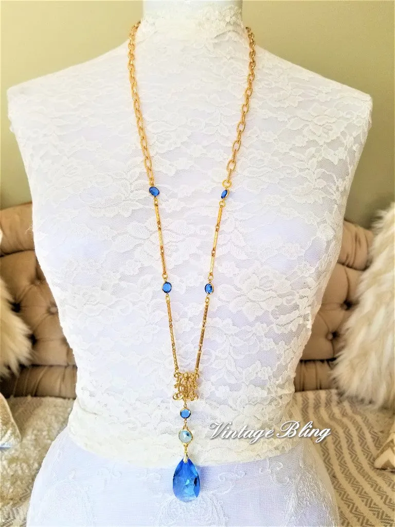 Sapphire Blue Chandelier Crystal Necklace