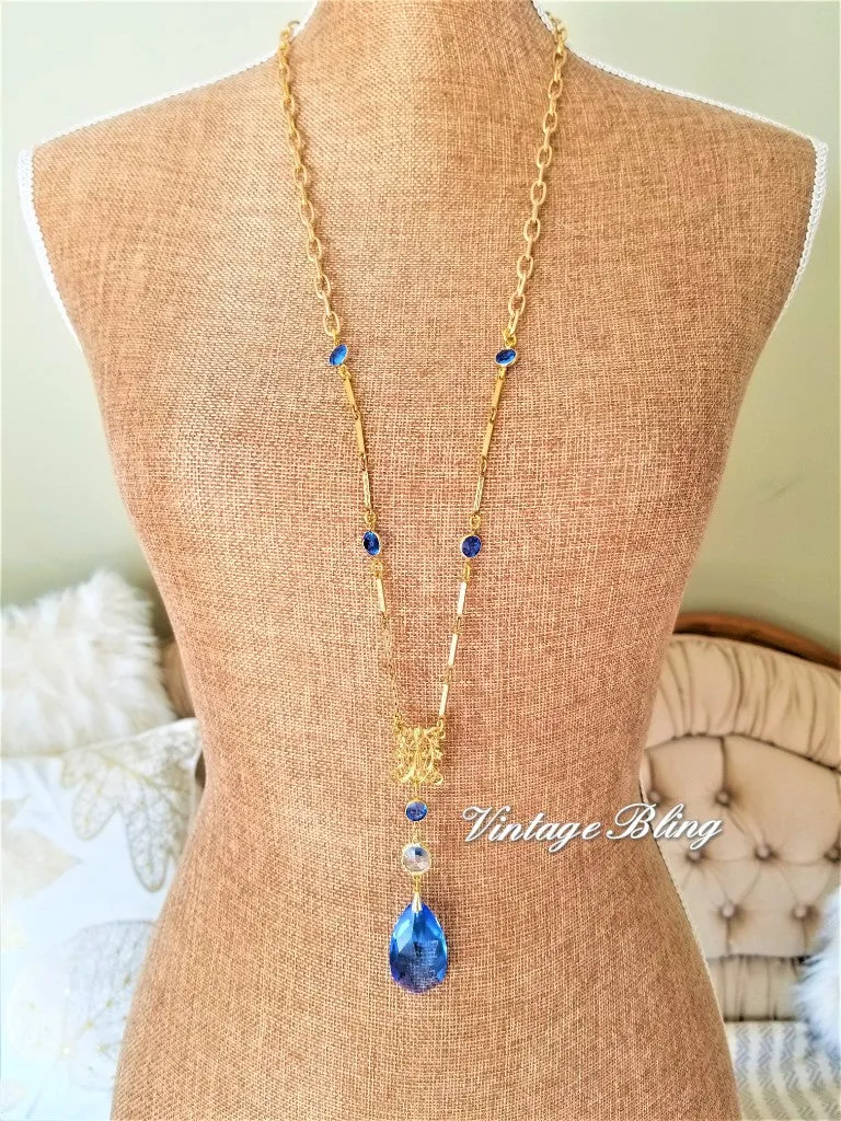 Sapphire Blue Chandelier Crystal Necklace