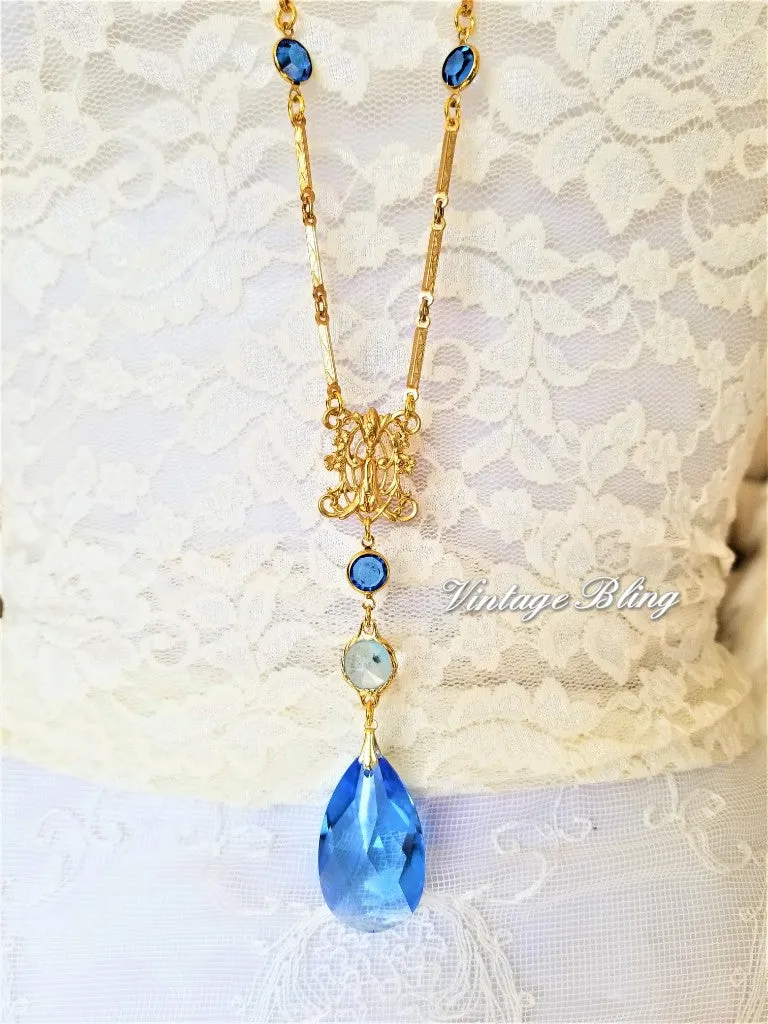 Sapphire Blue Chandelier Crystal Necklace