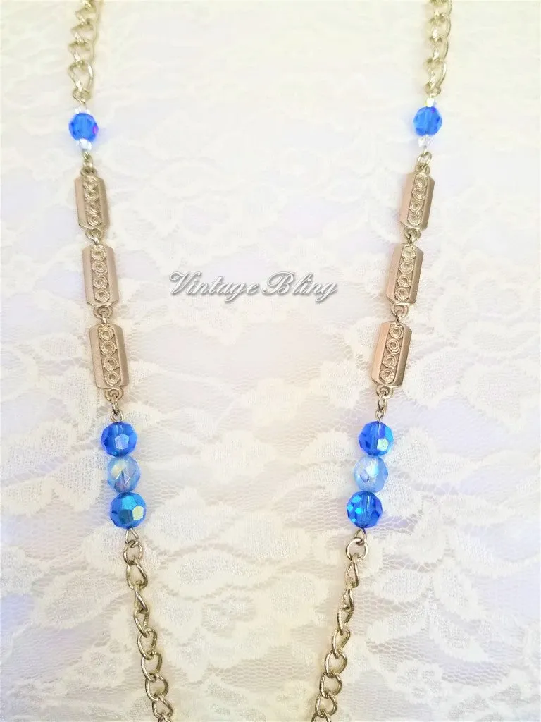 Sapphire Blue with Silver Chandelier Necklace