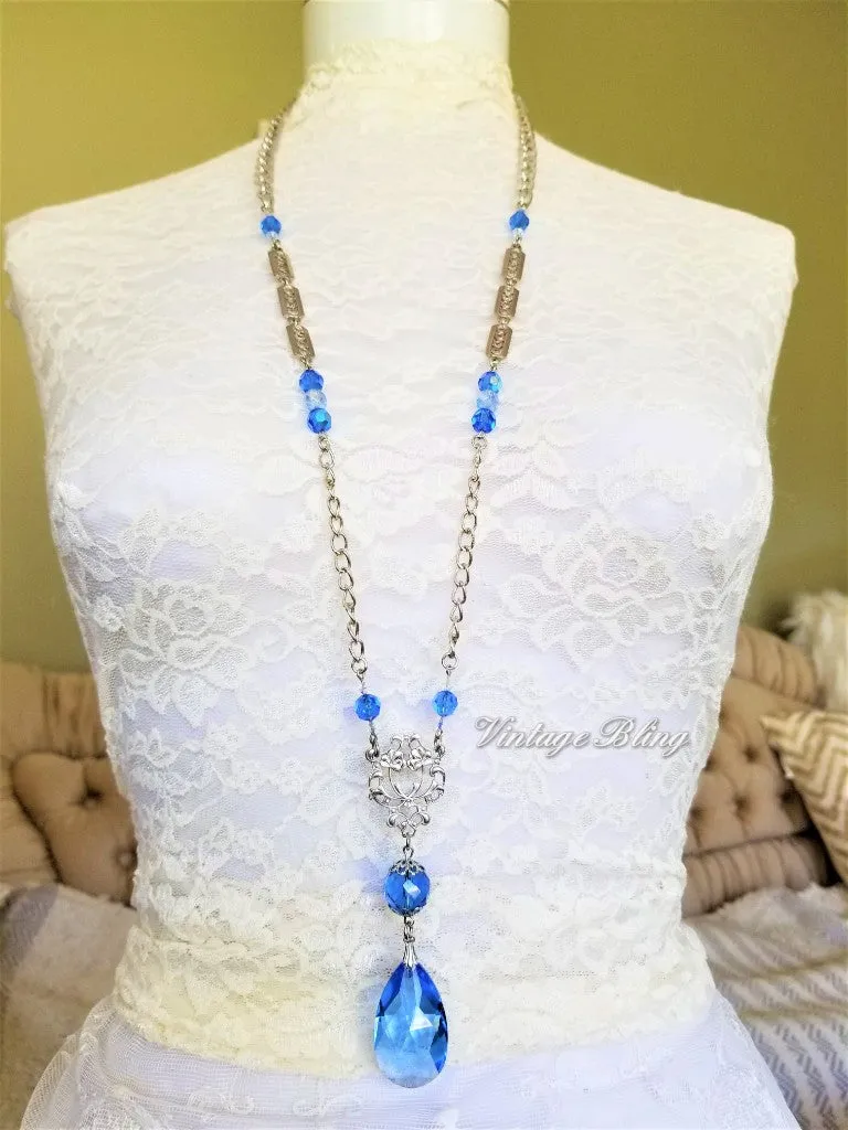 Sapphire Blue with Silver Chandelier Necklace