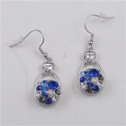 Shades of Blue Crystal & Rhinestone Heart Earrings