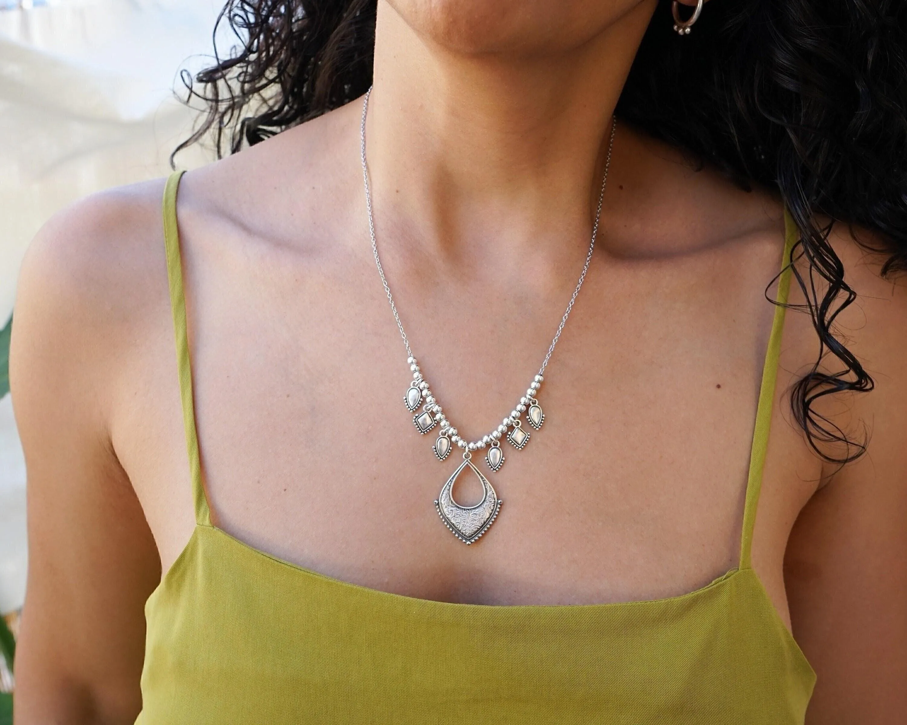 Silver Chandelier Rhombus Necklace