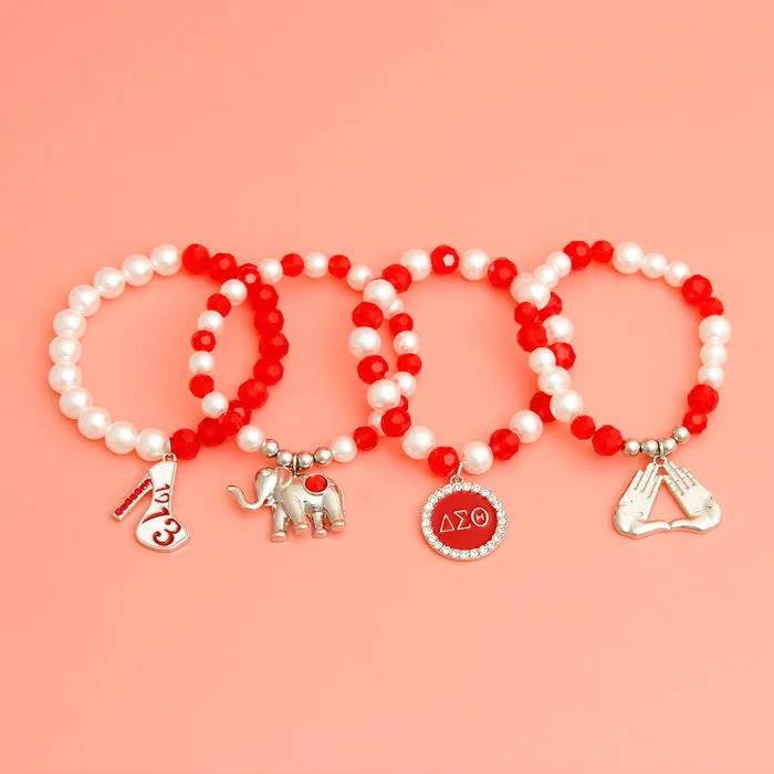 Sorority Inspired Charm White Pearl Bracelets