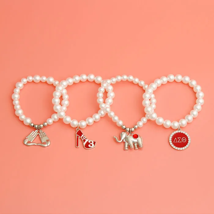 Sorority Inspired Charm White Pearl Bracelets