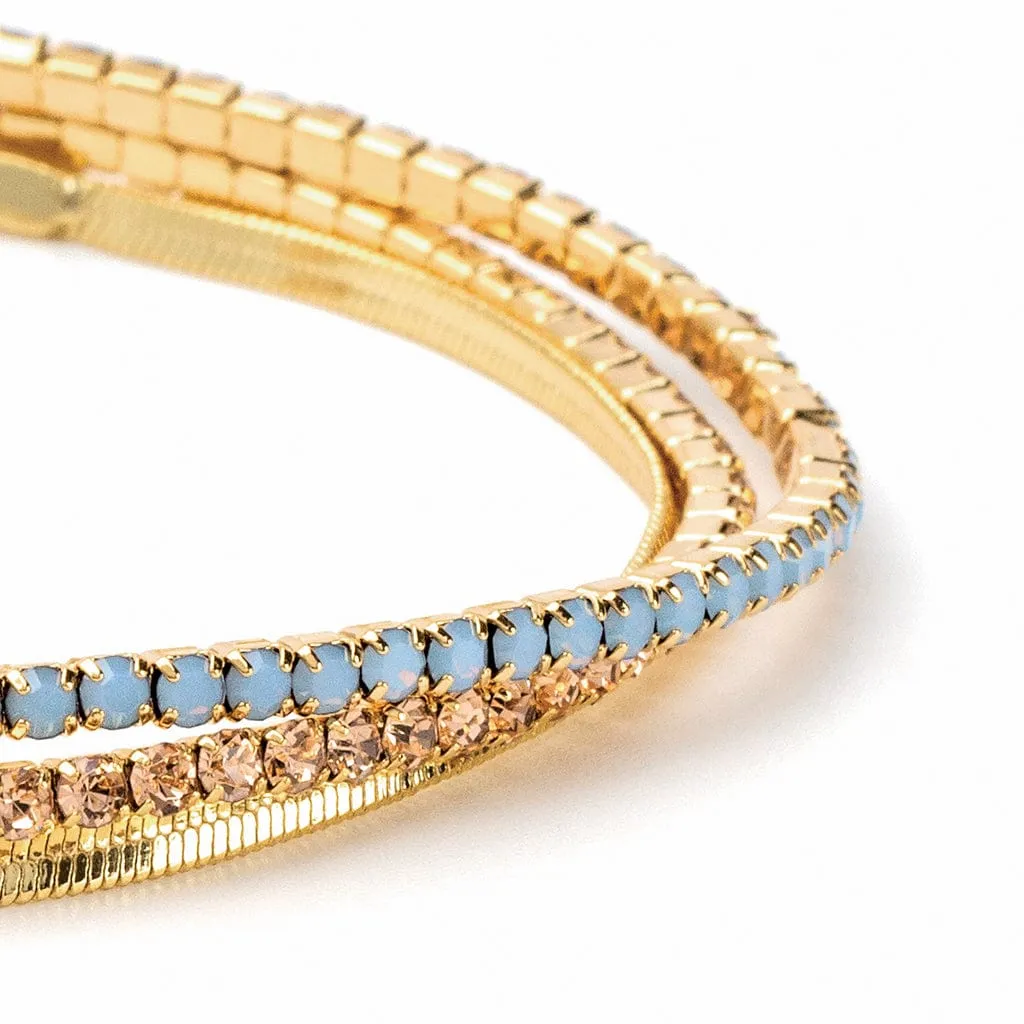 Sparkle & Shine Rhinestone Bracelet Trio - Air Blue Opal & Gold