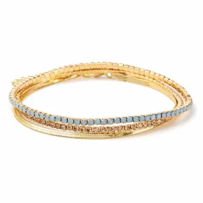 Sparkle & Shine Rhinestone Bracelet Trio - Air Blue Opal & Gold