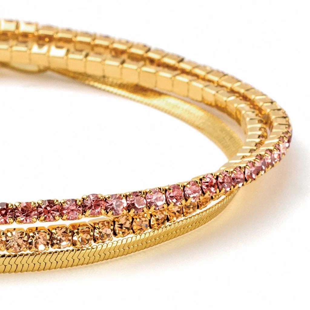 Sparkle & Shine Rhinestone Bracelet Trio - Pink & Gold