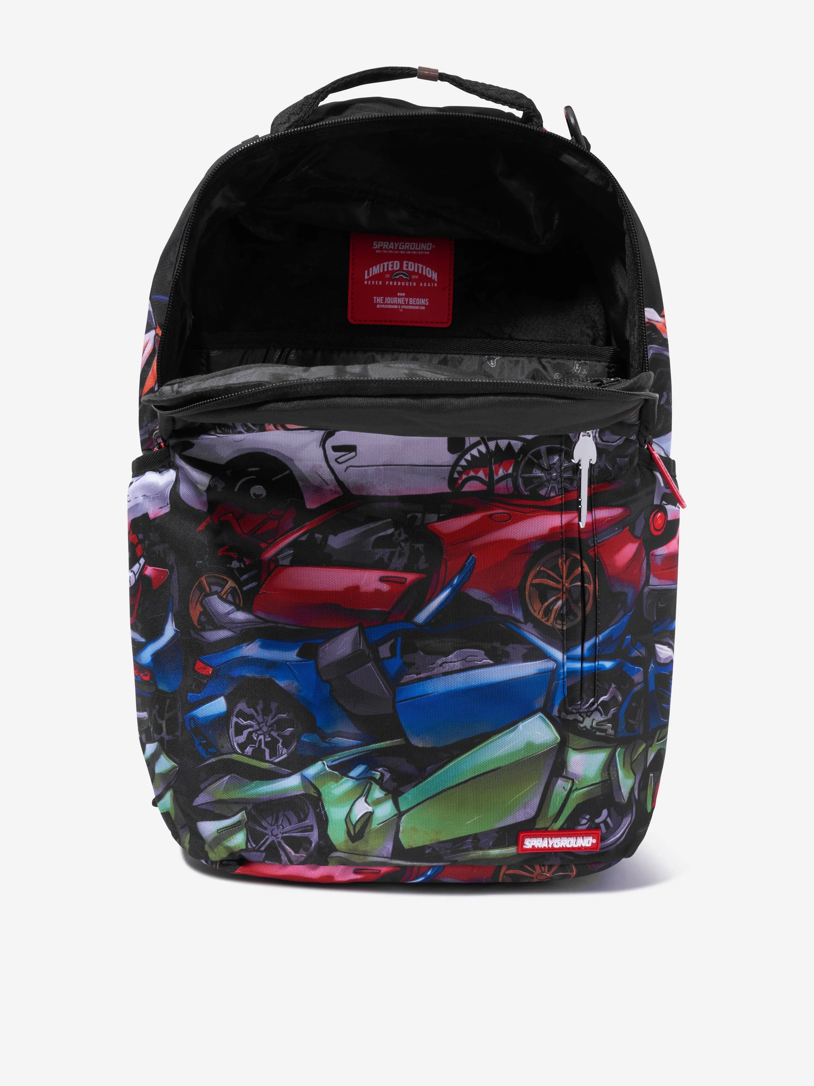 Sprayground Kids Crushed Sports Cars DLXSR Backpack in Multicolour (18" x 6" x 11.5")