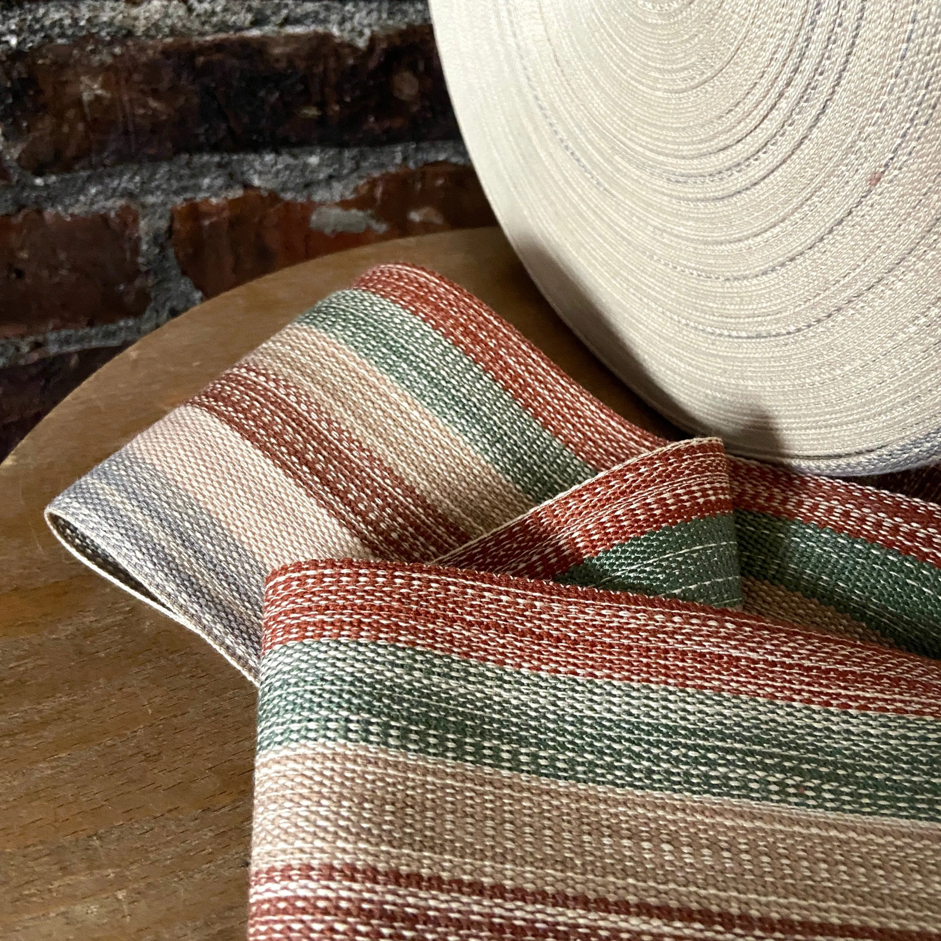 Striped Cotton Webbing - Sandstone - 4" Wide