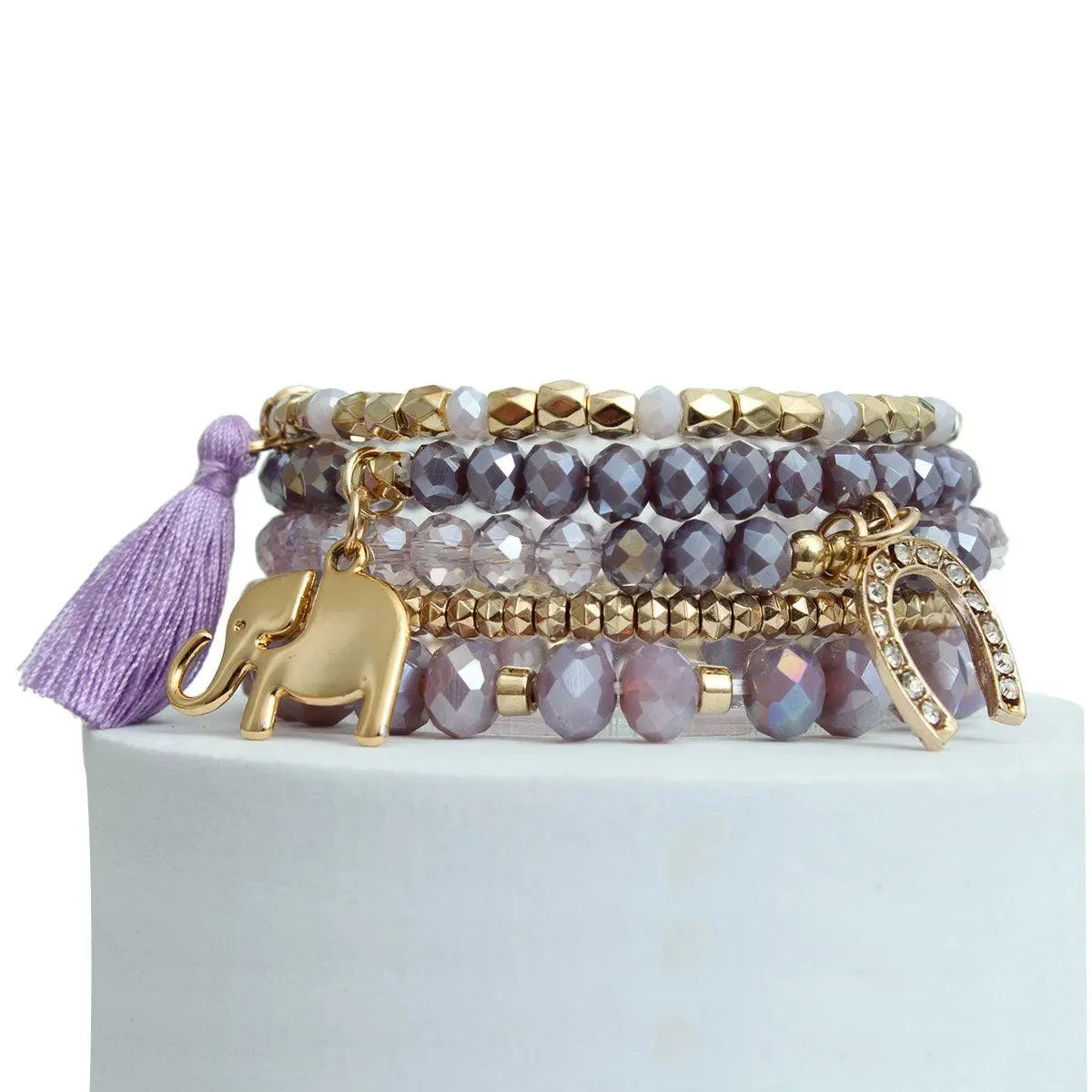 Stylish Purple & Gold Beaded Bracelets   Charms: Must-Have Accessories