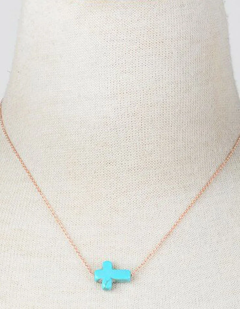 Vintage Snoot Cross Necklace in Gold/Turquoise