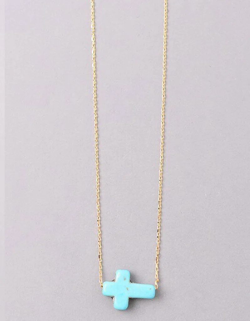 Vintage Snoot Cross Necklace in Gold/Turquoise