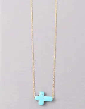 Vintage Snoot Cross Necklace in Gold/Turquoise