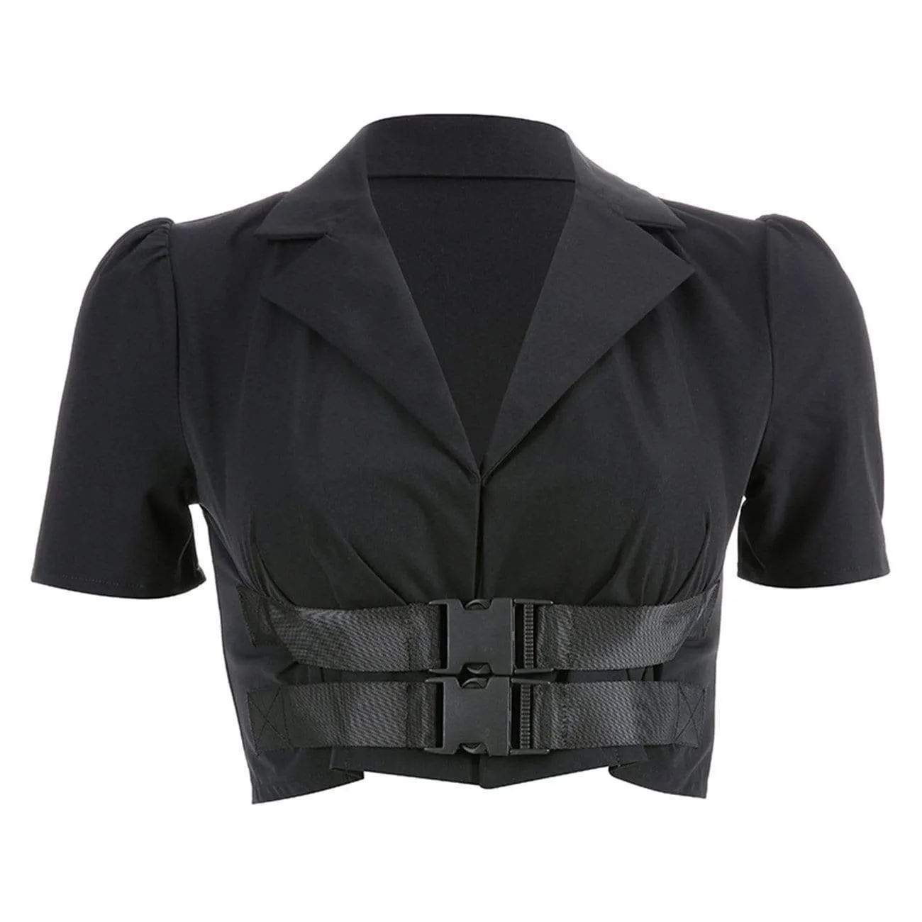 WLS Classic Buckle Tape Belts Crop Top