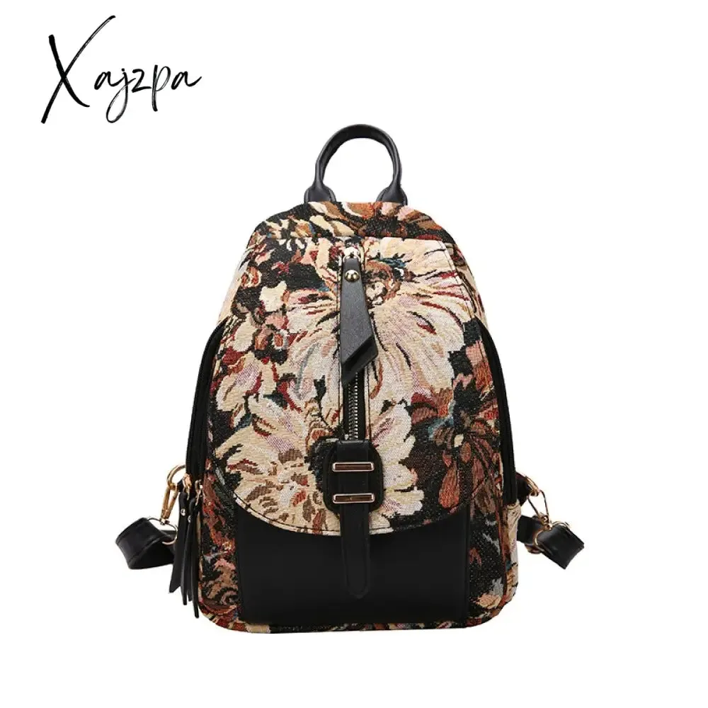 Xajzpa - Luxury Designer 2023 Women Backpack Flower Pattern Female Fashion Shoulder Bags School Backpacks Bag for Teenage Girls Purses