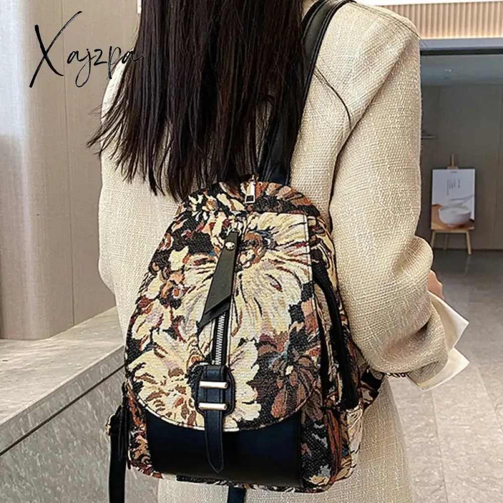 Xajzpa - Luxury Designer 2023 Women Backpack Flower Pattern Female Fashion Shoulder Bags School Backpacks Bag for Teenage Girls Purses