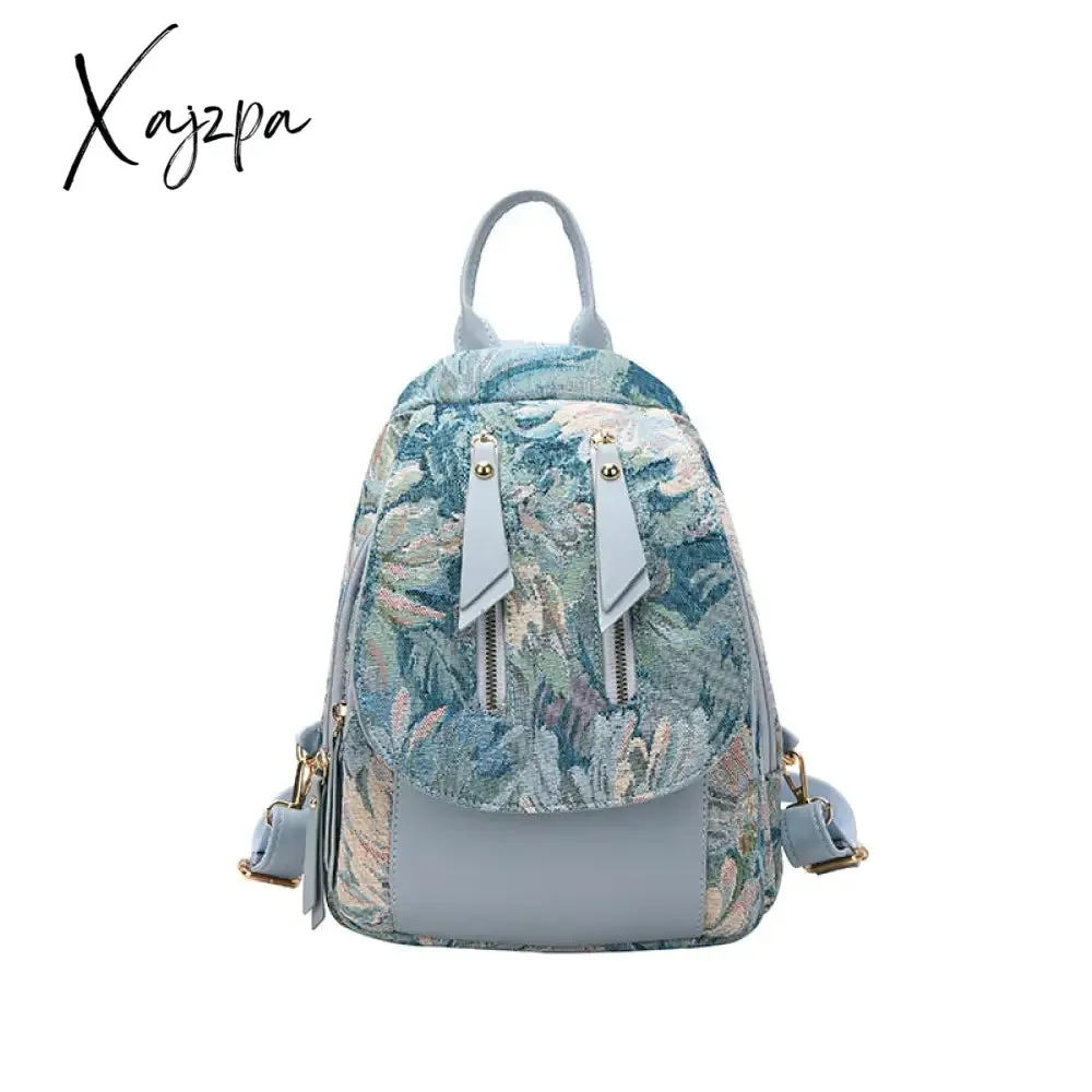 Xajzpa - Luxury Designer 2023 Women Backpack Flower Pattern Female Fashion Shoulder Bags School Backpacks Bag for Teenage Girls Purses