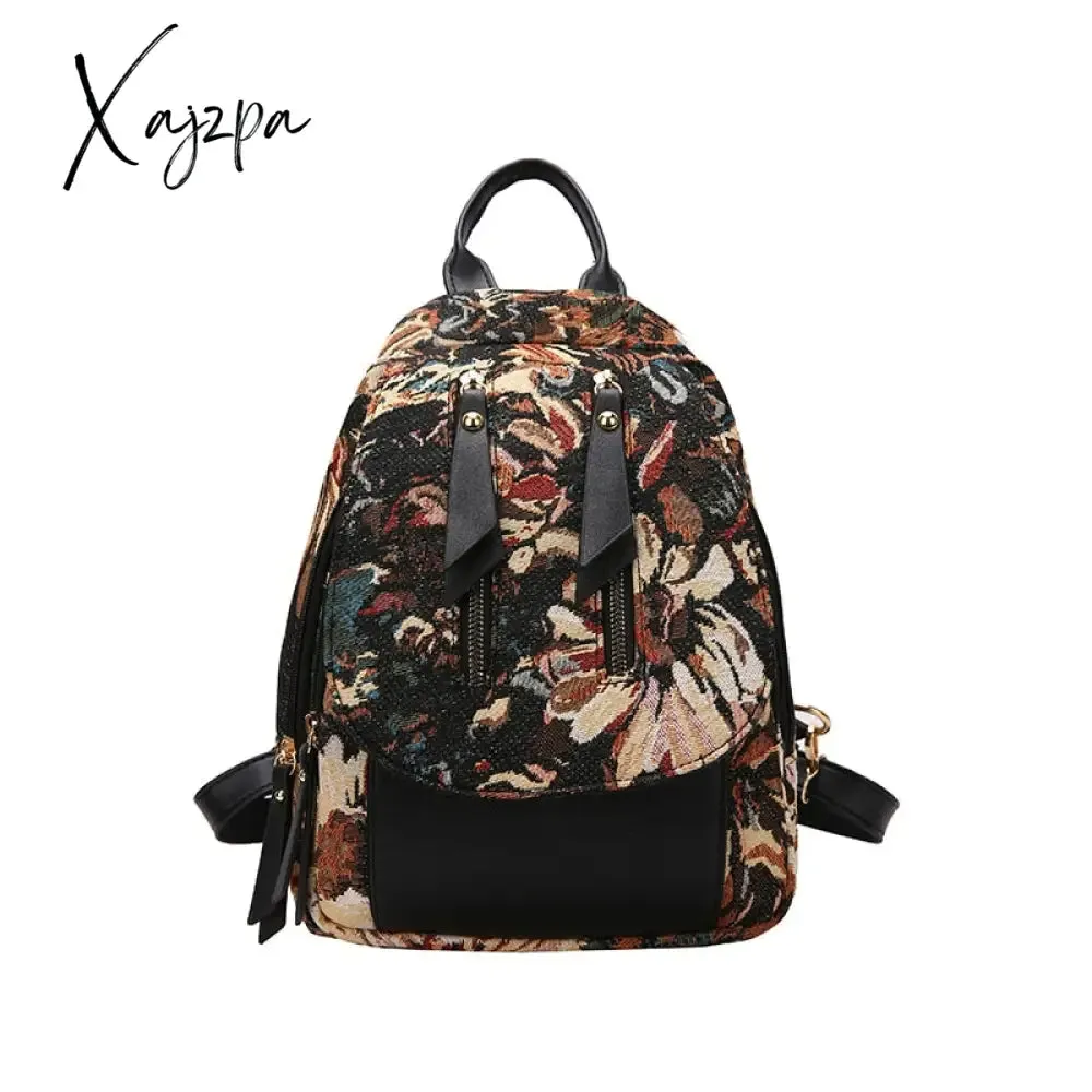 Xajzpa - Luxury Designer 2023 Women Backpack Flower Pattern Female Fashion Shoulder Bags School Backpacks Bag for Teenage Girls Purses