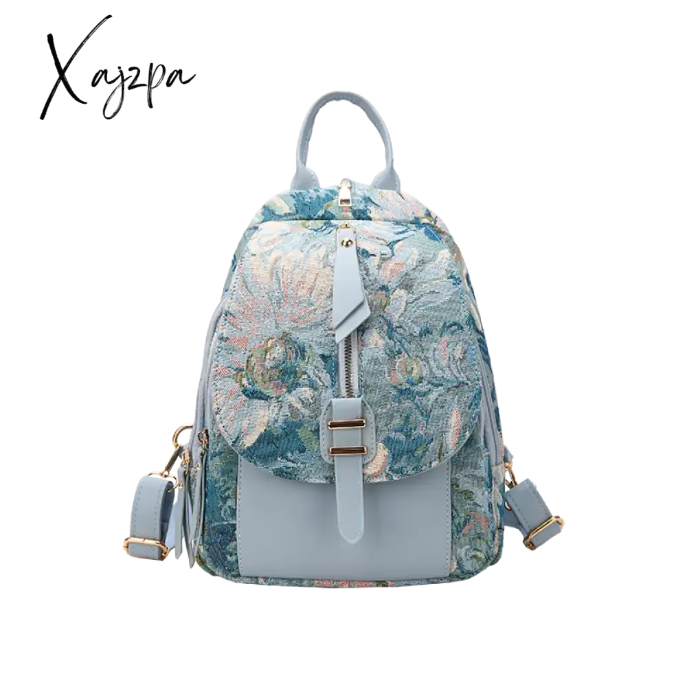 Xajzpa - Luxury Designer 2023 Women Backpack Flower Pattern Female Fashion Shoulder Bags School Backpacks Bag for Teenage Girls Purses