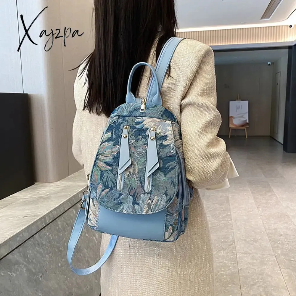 Xajzpa - Luxury Designer 2023 Women Backpack Flower Pattern Female Fashion Shoulder Bags School Backpacks Bag for Teenage Girls Purses